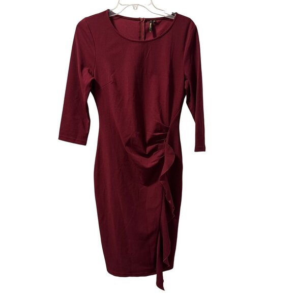 Musol Burgundy Dress With 3/4 Sleeves & Back Zipper Size M Polyester/Spandex Ble - Picture 2 of 12